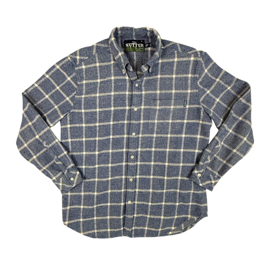 The Nutter By Chubbies Mens Plaid Flannel Button Up Shirt XLarge Blue‎ White
